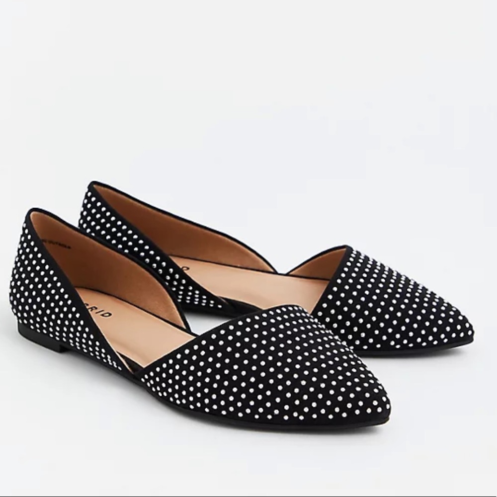 Black Faux Suede Studded Pointed D'Orsay FLat